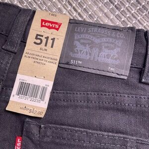 Levis 511 Slim Kids Jeans Black Adjustable Waist Stretch Denim Size 7 Regular